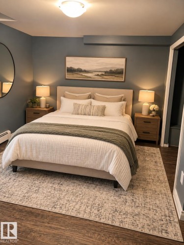 Wood-finish flooring with a textured area rug - 21 Burlington Avenue, Spruce Grove, AB 