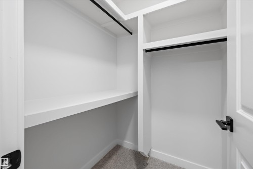 Built-in shelving, black hanging rods, and carpeting - 960 Elderberry Landing Nw, Edmonton, AB 