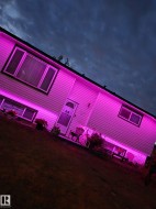 Siding exterior featuring multiple windows and a front entry door - 