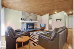 Wood-finish ceiling with recessed lighting - 