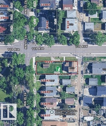 Aerial Map. Displaying property boundaries and dimensions for the property and surrounding parcels - 9115 119 Avenue Nw, Edmonton, AB 