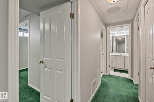 Corridor with green carpeting and light-toned walls - 14724 73 Street Nw, Edmonton, AB 