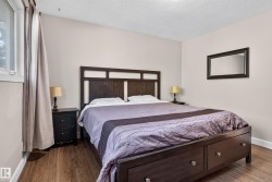 Wood-finish flooring with white trim - 