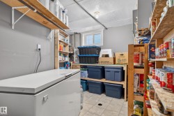 Built-in shelving units, window with blinds, overhead lighting, durable flooring - 