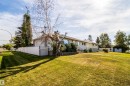 Expansive front yard with a white picket fence, mature trees, and established landscaping - 10245 160 Street Nw, Edmonton, AB 