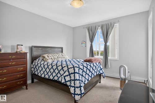 Neutral paint palette, ceiling-mounted light fixture, light-toned carpeting, and a double-hung window - #411 304 Ambleside Link Li Sw, Edmonton, AB 