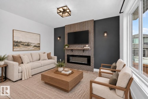 Accent wall featuring vertical wood paneling - 22 Sydwyck Circle, Spruce Grove, AB 