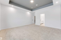 Recessed lighting and a tray ceiling with a contrasting paint finish - 