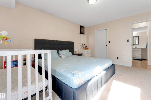 Neutral-toned walls, overhead light fixture, carpeted flooring, and a white interior door - #101 49 Akins Dr, St. Albert, AB 