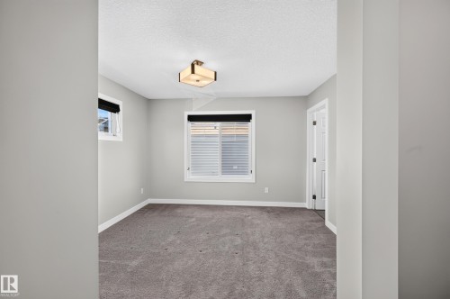 Wall-to-wall carpeting, overhead ceiling light fixture, white trim, and a paneled door - #44 3025 151 Av Nw, Edmonton, AB 