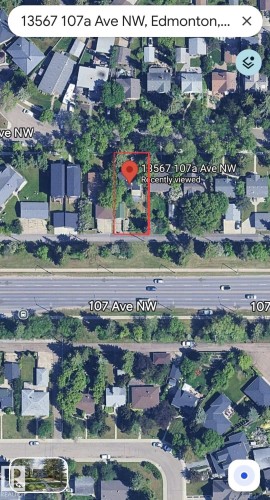 Aerial Map. Displaying the geographic location and surrounding properties of the specified address - 13567 107A Avenue Nw, Edmonton, AB 