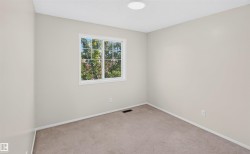 Neutral wall color, carpet flooring, window with natural lighting, and overhead flush-mount lighting - 