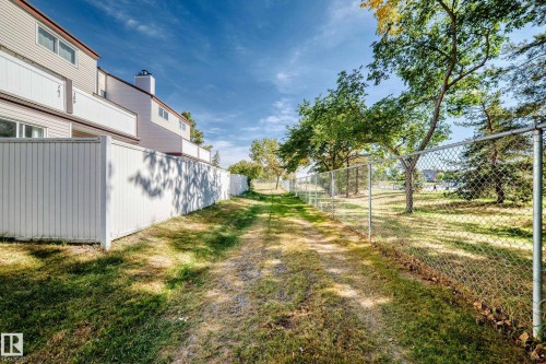 Expansive backyard featuring a manicured lawn, established trees, chain link fencing, and a privacy fence - 161 Lancaster Terrace Nw, Edmonton, AB 