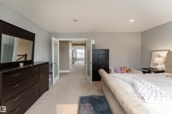 Recessed lighting illuminates neutral carpeting and light gray walls - 