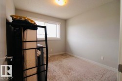 Carpeted flooring, neutral wall color, and a window with white trim - 