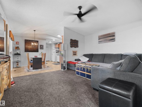 Vaulted ceilings with recessed lighting and a ceiling fan - 52 Evergreen Park Northwest, Edmonton, AB 