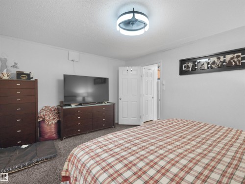 Textured ceiling, wall-mounted light fixture, white painted walls, and carpet flooring - 52 Evergreen Park Northwest, Edmonton, AB 