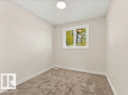 Neutral wall paint, plush carpeting, white trim, and a white window frame - 