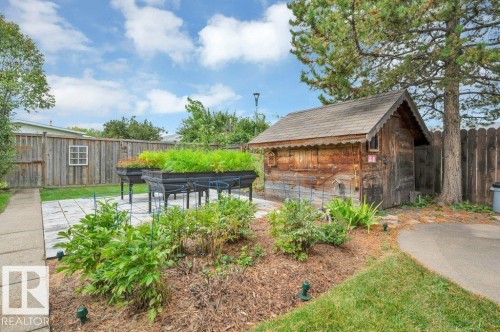 Back yard with shed and raised planters (included) - 895 Lee Ridge Road Nw, Edmonton, AB 