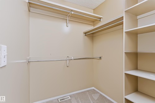 Built-in shelving, multiple hanging rods, and carpeted flooring - 4112 37A Avenue Nw, Edmonton, AB 