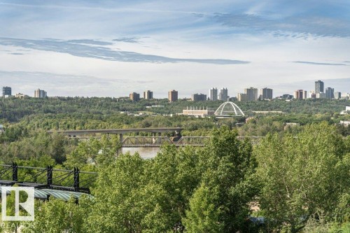 Expansive urban skyline with mature trees, a distant river, and architectural bridges - #202 9503 101 Av Nw, Edmonton, AB 