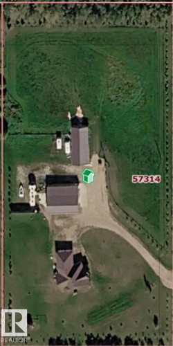 Aerial Property View. Illustrating the property's layout, structures, and surrounding land parcels, with the postal code 57314 visible - 57314 Rge Road 255, Rural Sturgeon County, AB 