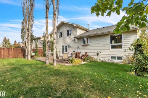 Expansive lawn with mature trees and a fenced perimeter - 76 Gariepy Crescent Nw, Edmonton, AB 