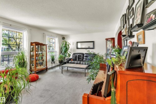 Light-colored walls, carpeted flooring, and multiple windows with white trim - 76 Gariepy Crescent Nw, Edmonton, AB 