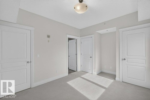Recessed ceiling light, neutral wall paint, light-colored carpeting, white paneled doors with silver-tone hardware, and an overhead flush-mount light fixture - #306 10232 115 St Nw, Edmonton, AB 