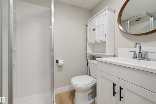 Walk-in shower with clear glass enclosure - 9020 152 Street Nw, Edmonton, AB 