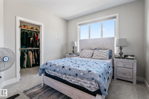 Recessed closet with built-in shelving, plush carpet, and a large window - 824 34 Ave Nw, Edmonton, AB 