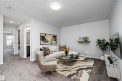 Plush carpeting throughout, bright overhead lighting, and white trim - 
