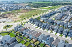 Aerial perspective showcasing a residential community with varied architectural styles - 