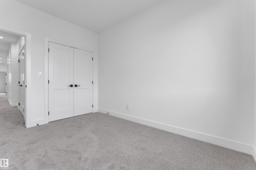 Plush grey carpeting, white double doors with matte black hardware, and crisp white walls - 178 Munn Way, Leduc, AB 