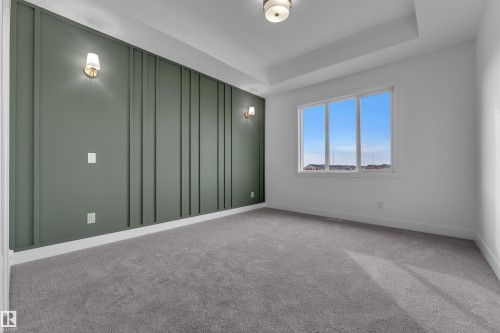 Tray ceiling with a central flush mount light fixture - 178 Munn Way, Leduc, AB 