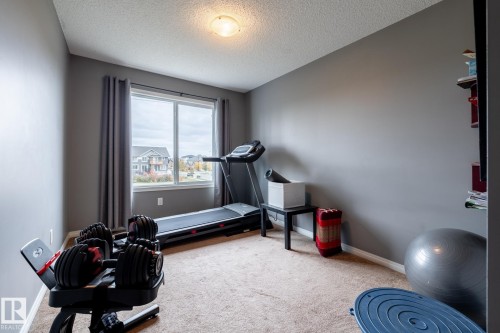 Room featuring neutral-toned walls, carpeting, a large window with natural light, and a central ceiling-mounted light fixture - 2093 Chalmers Way Sw, Edmonton, AB 