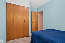 Wood-finish bi-fold closet doors with brass-tone hardware, complemented by a light-toned carpet - 