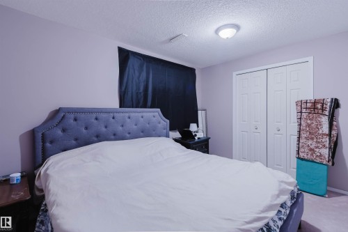 Neutral-toned interior space featuring a double-door closet with six-panel doors and a flush-mount ceiling light fixture - 225 Heagle Crescent Nw, Edmonton, AB 