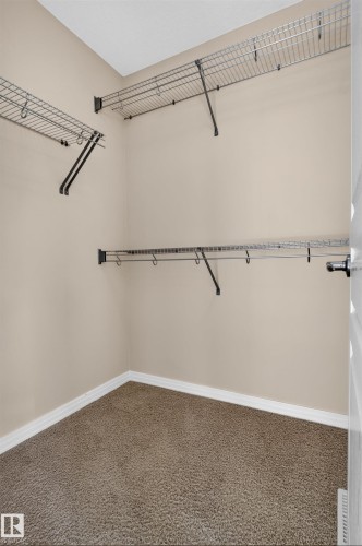 Walk-in closet with wire shelving, integrated hanging rods, and carpet flooring - 2145 28 Street Nw, Edmonton, AB 