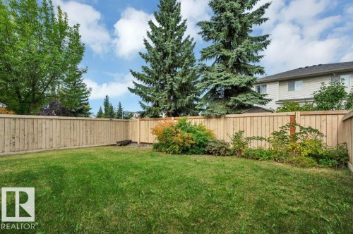 Expansive backyard featuring a manicured lawn, established perimeter fencing, and mature trees - 11448 169 Avenue Nw, Edmonton, AB 