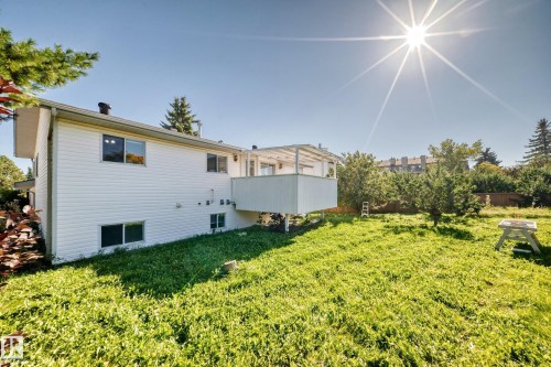 Expansive backyard with a covered elevated deck and mature trees - 3924 26A Avenue Nw, Edmonton, AB 