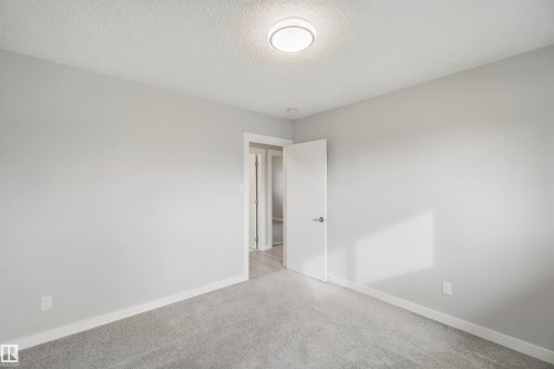 Neutral gray wall paint, gray carpeting, white trim, and a flush-mount ceiling light - 13212 73 Street Nw, Edmonton, AB 
