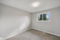 Neutral-toned walls, grey carpet, window with white trim, and a ceiling-mounted light fixture - 