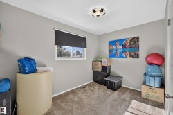 Carpeted room with a single window, a flush-mount ceiling light fixture, and light gray painted walls - 