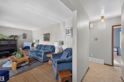 Wood-finish flooring in the main living space, neutral wall color, and a textured ceiling - 