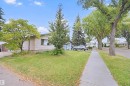 Siding exterior with mature trees, established lawn, and concrete sidewalk - 13420 117 Avenue Nw, Edmonton, AB 