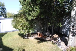 Grassed yard area featuring mature trees and a privacy fence - 