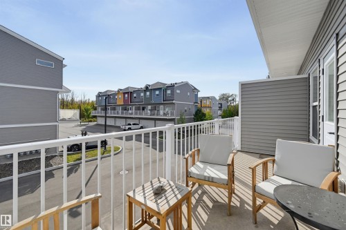 Balcony with concrete flooring and white metal railings - #3 150 Everitt Dr N, St. Albert, AB 