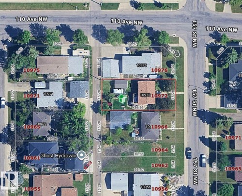 Aerial Map. Displaying property boundaries and identification numbers for an urban area - 10972 157 Street Nw, Edmonton, AB 