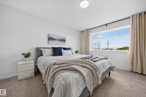 Recessed lighting fixture, light-colored carpeting, large window with ample natural light, white painted walls, window with curtain rods - 4104 3 Avenue Sw, Edmonton, AB 